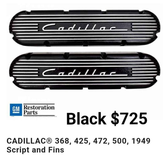 Valve covers Cadillac Black, Script and Fins