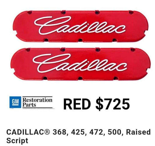 Valve covers Cadillac Red Raised Script